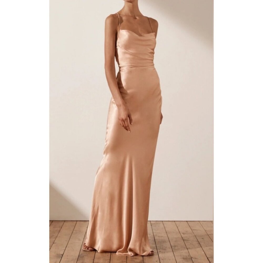 NWT Shona Joy La Lune Ruched Backless Slip Dress in Desert Rose Size 12